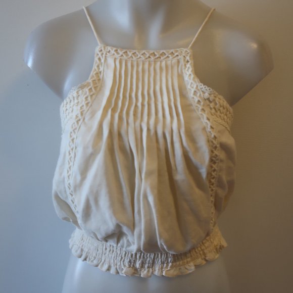 Moon River Tops - MOON RIVER CREAM SLEEVELESS LINEN BLEND TOP S *